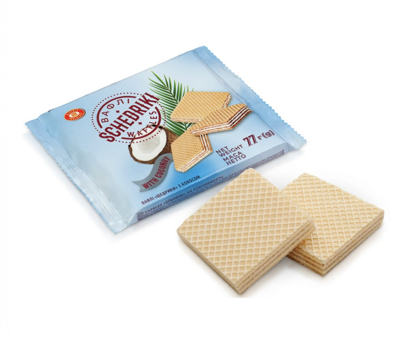 Вафлі ЩЕДРИКИ ХБФ з кокосом (квадрат) 77г